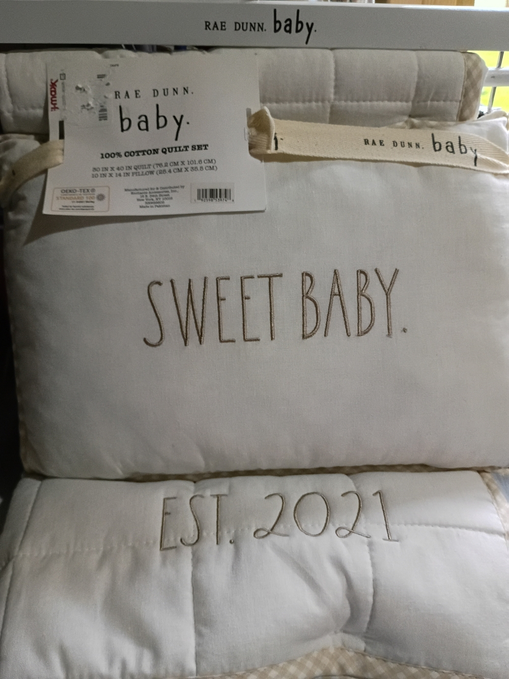 Rae Dunn Baby Cream Quilt with 'Sweet Baby' Embroidery